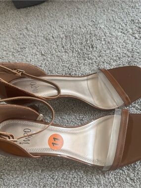 Qupid Brown Heel Sandals with Clear Strap